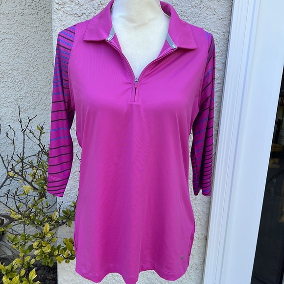 NikeGolf Tour Performance Dri-Fit Pink 3/4 Sleeve Zip Pullover Women's Size L - Picture 1 of 6